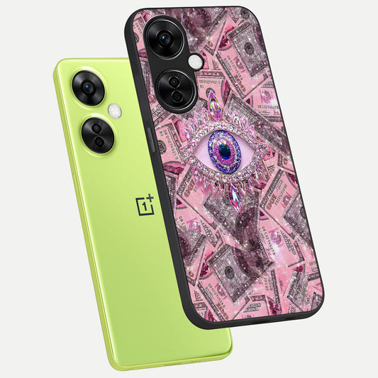 Money Eye Luxe phone case For Oneplus Nord CE3 Lite showing premium glass back cover with detailed artwork