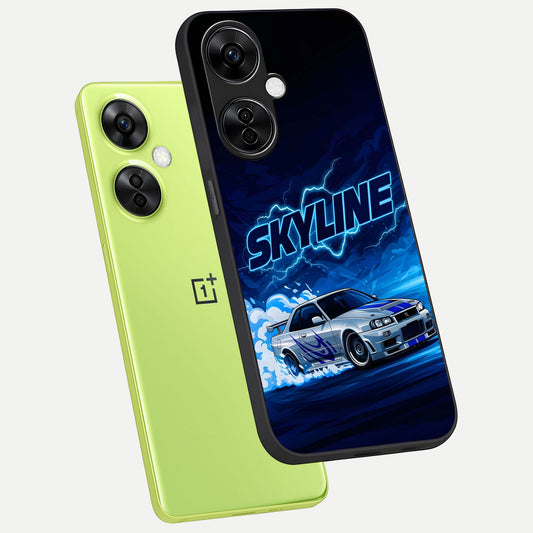 Neon Drift Beast phone case For Oneplus Nord CE3 Lite showing premium glass back cover with detailed artwork