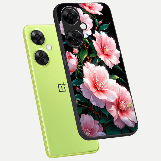 Peach Flower phone case For Oneplus Nord CE3 Lite showing premium glass back cover with detailed artwork