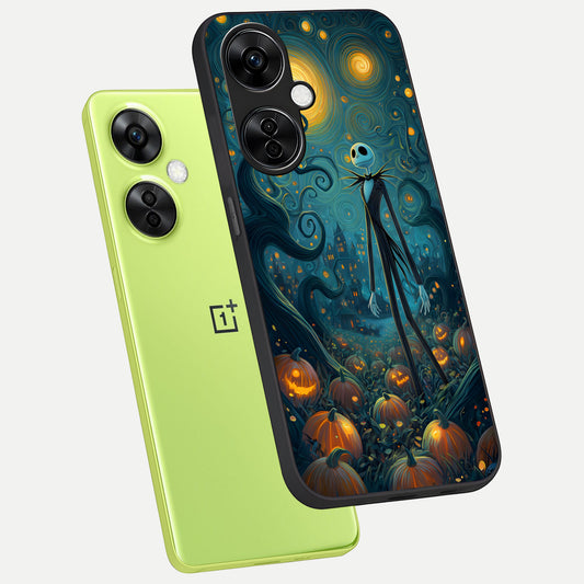 Pumpkin Moonlight Tale phone case For Oneplus Nord CE3 Lite showing premium glass back cover with detailed artwork