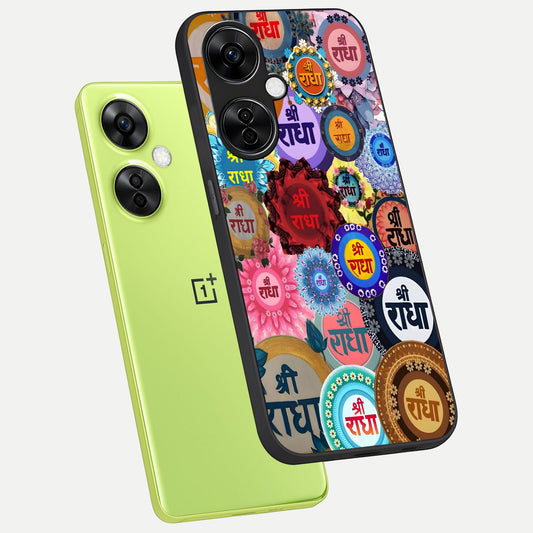 Radha Divine Bloom phone case For Oneplus Nord CE3 Lite showing premium glass back cover with detailed artwork