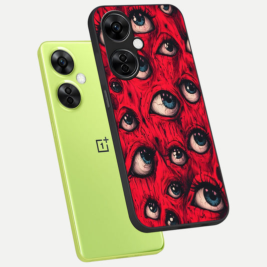 Red Eyes Pattern phone case For Oneplus Nord CE3 Lite showing premium glass back cover with detailed artwork