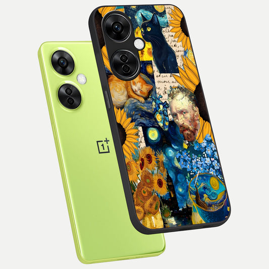 Sunflower Chic Mood Custom Name phone case For Oneplus Nord CE3 Lite showing premium glass back cover with detailed artwork