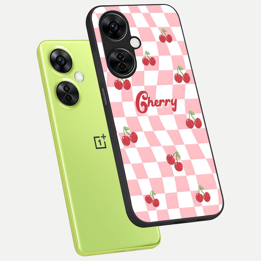 Sweet Cherry Vibes phone case For Oneplus Nord CE3 Lite showing premium glass back cover with detailed artwork