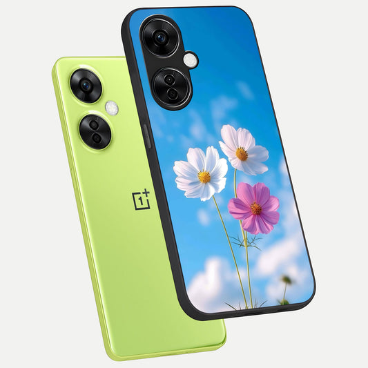 Tripple Flowers With Sky phone case For Oneplus Nord CE3 Lite showing premium glass back cover with detailed artwork