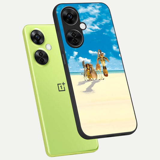 Tropical Fun Squad phone case For Oneplus Nord CE3 Lite showing premium glass back cover with detailed artwork