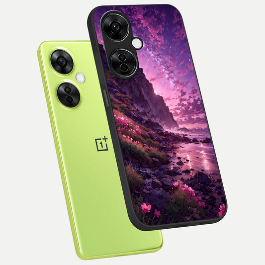 Twilight Blossom Coast phone case For Oneplus Nord CE3 Lite showing premium glass back cover with detailed artwork