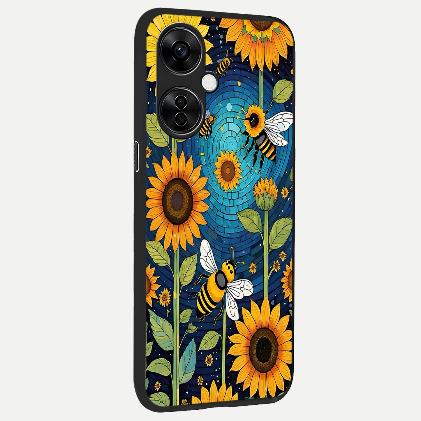 Bees And Sunflowers back cover For Oneplus Nord CE3 Lite slim fit glass case with vibrant aesthetic design