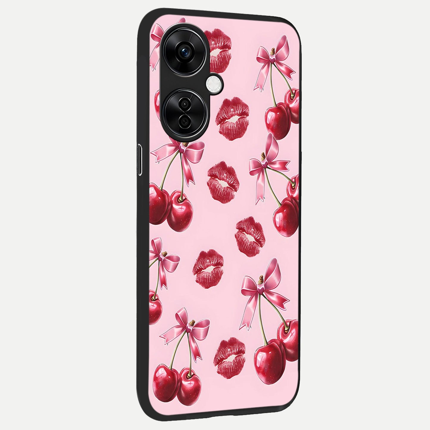 Cherry With Lips back cover For Oneplus Nord CE3 Lite slim fit glass case with vibrant aesthetic design
