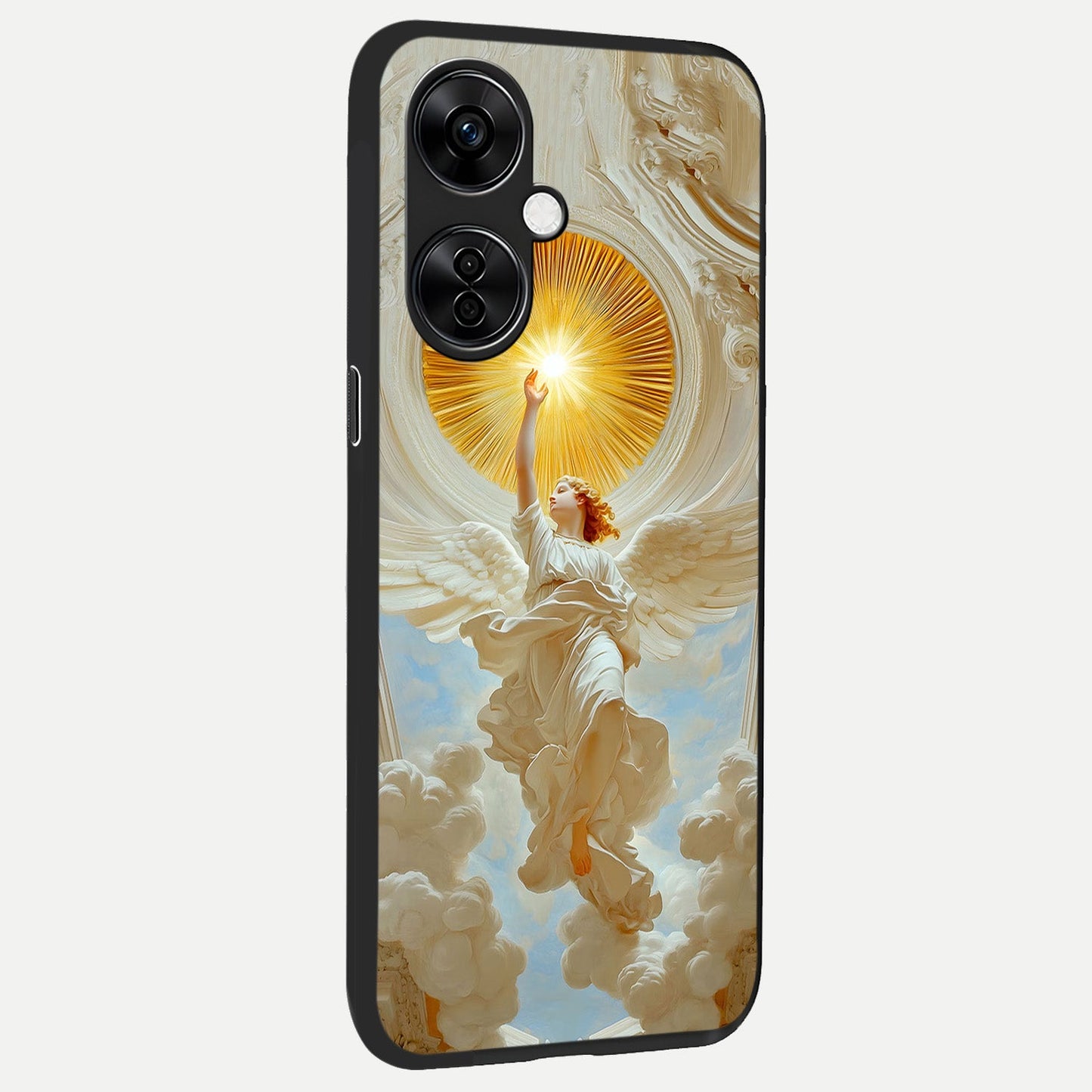 Divine Light Angel back cover For Oneplus Nord CE3 Lite slim fit glass case with vibrant aesthetic design