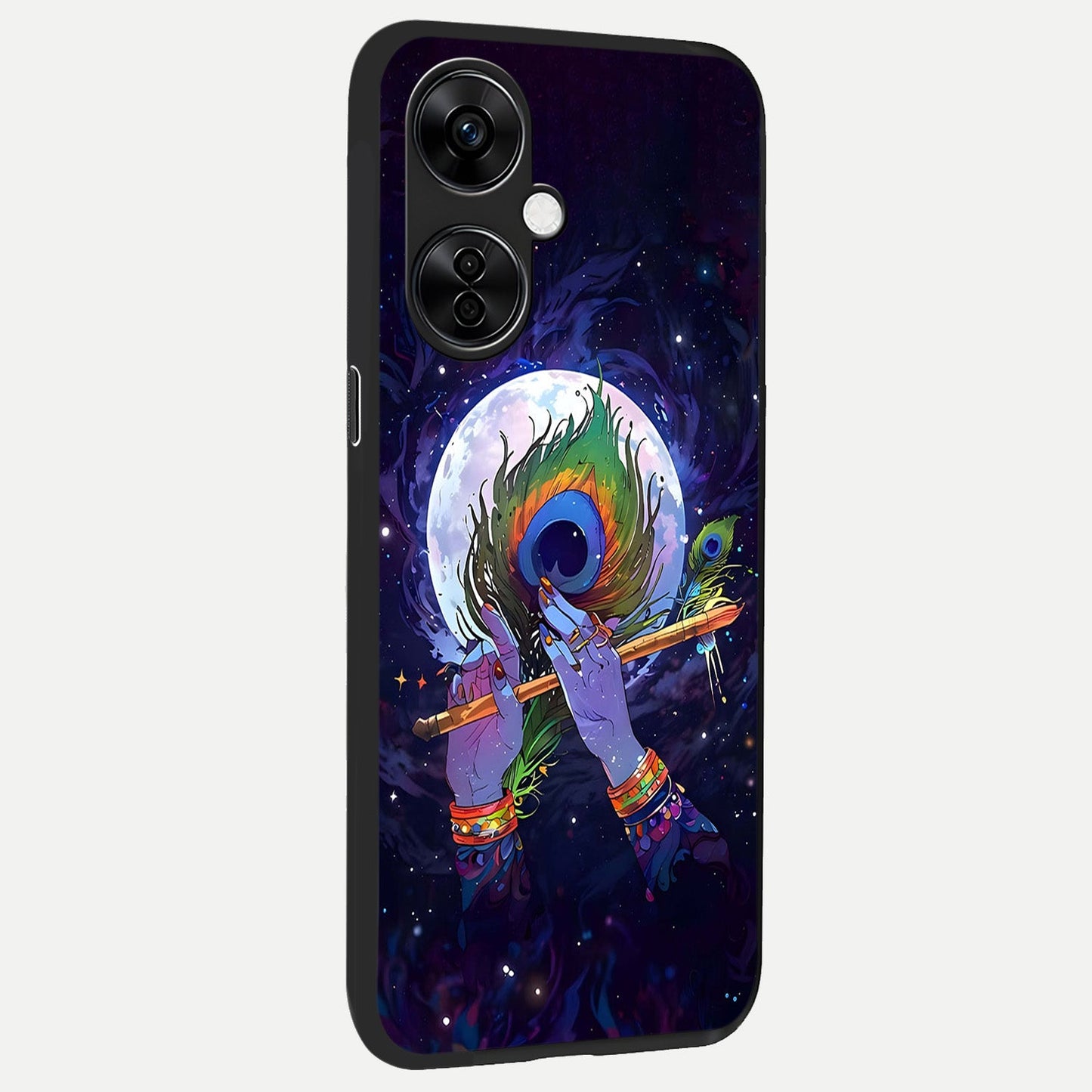Krishna Hands Art back cover For Oneplus Nord CE3 Lite slim fit glass case with vibrant aesthetic design