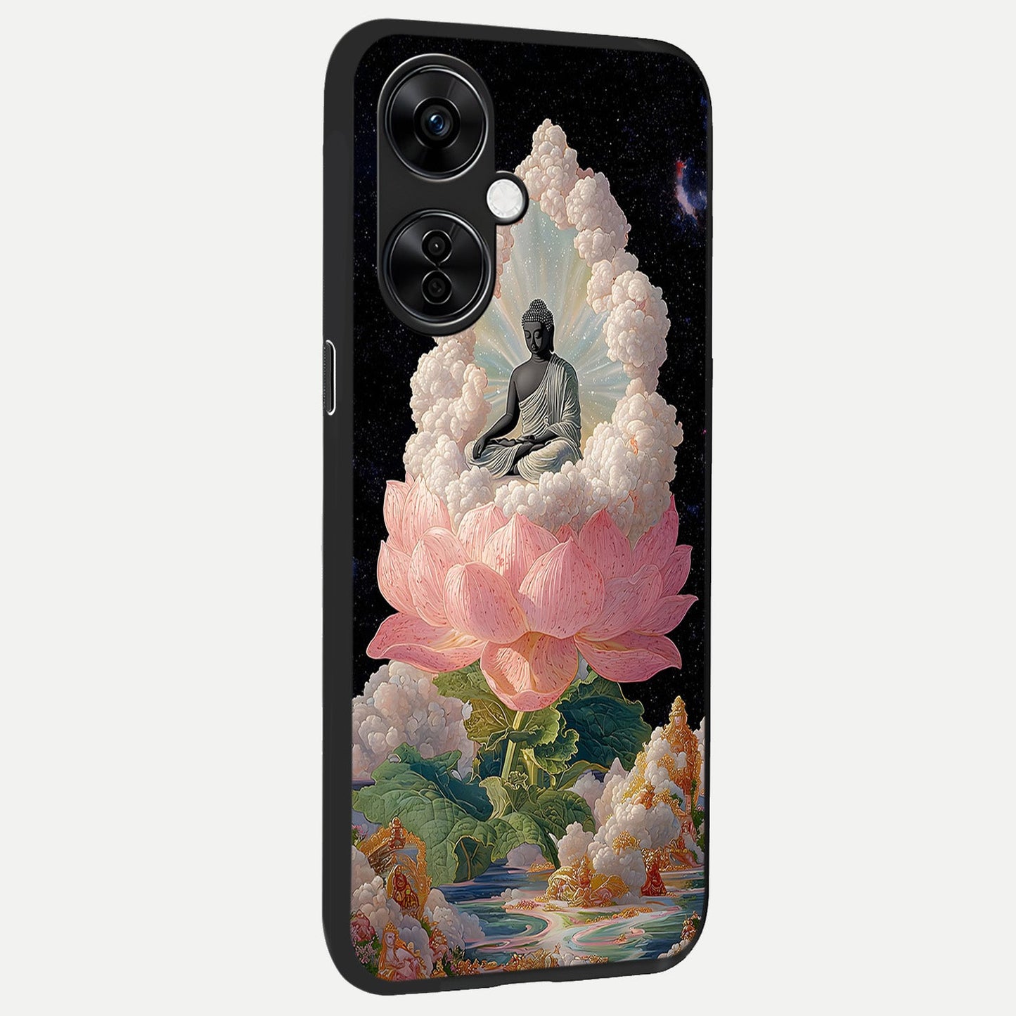 Lotus Divine Peace back cover For Oneplus Nord CE3 Lite slim fit glass case with vibrant aesthetic design