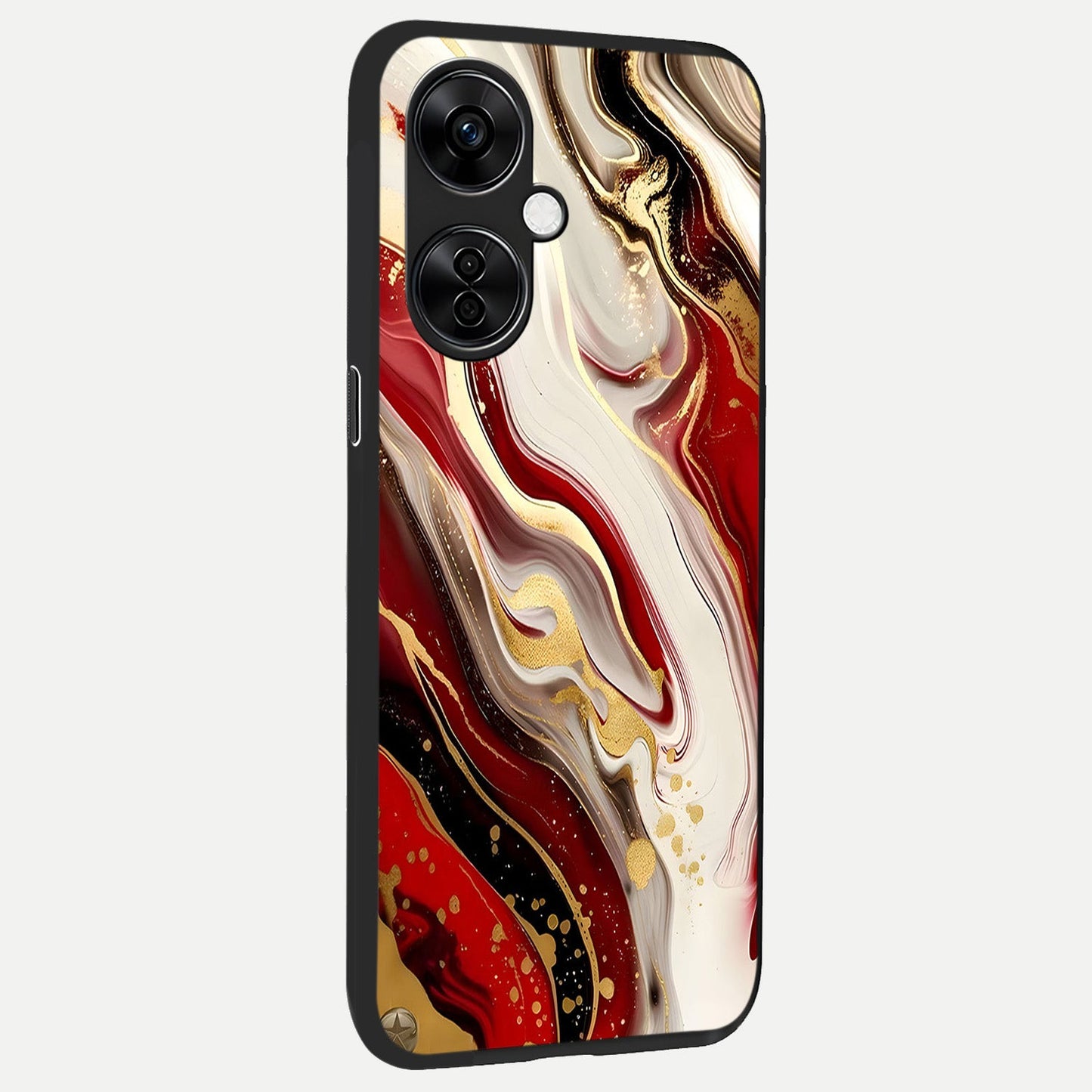 Red And White Marble back cover For Oneplus Nord CE3 Lite slim fit glass case with vibrant aesthetic design