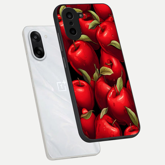 Apple Pattern phone case For Oneplus Nord CE5 showing premium glass back cover with detailed artwork
