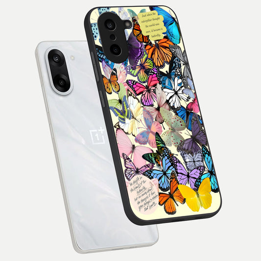 Butterflies Petal Dream phone case For Oneplus Nord CE5 showing premium glass back cover with detailed artwork