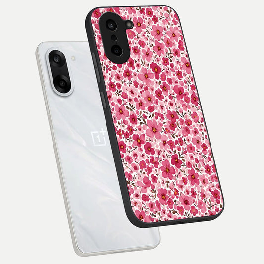 Cherry Blossom Charm phone case For Oneplus Nord CE5 showing premium glass back cover with detailed artwork