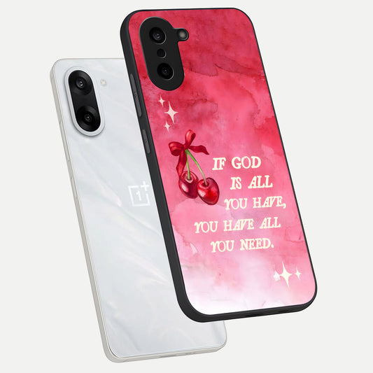 Cherry Quote phone case For Oneplus Nord CE5 showing premium glass back cover with detailed artwork