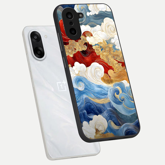 Colored Waves phone case For Oneplus Nord CE5 showing premium glass back cover with detailed artwork