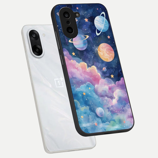 Cosmic Planet Dreams phone case For Oneplus Nord CE5 showing premium glass back cover with detailed artwork