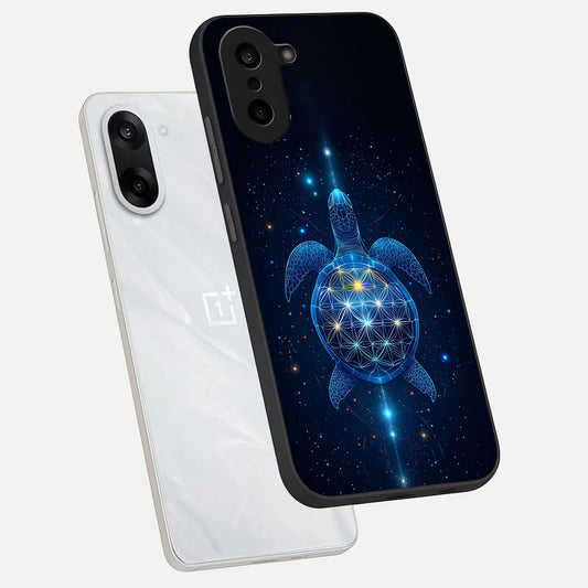 Crimson Blue Turtle phone case For Oneplus Nord CE5 showing premium glass back cover with detailed artwork