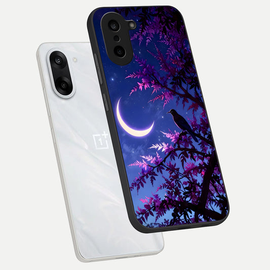 Crow And Moon Scenery phone case For Oneplus Nord CE5 showing premium glass back cover with detailed artwork