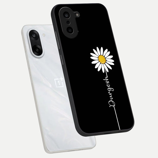 Custom Name White Flower phone case For Oneplus Nord CE5 showing premium glass back cover with detailed artwork