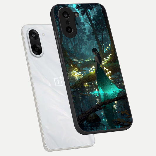 Enchanted Forest Glow phone case For Oneplus Nord CE5 showing premium glass back cover with detailed artwork