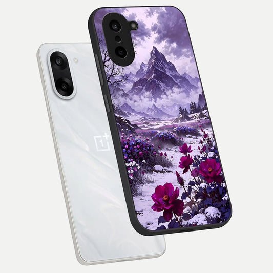 Flower Mountain View phone case For Oneplus Nord CE5 showing premium glass back cover with detailed artwork