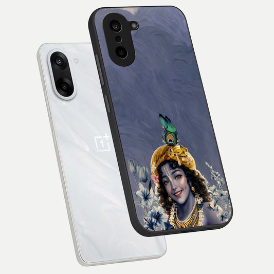 Lord Krishna phone case For Oneplus Nord CE5 showing premium glass back cover with detailed artwork