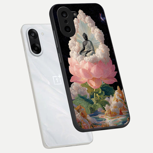 Lotus Divine Peace phone case For Oneplus Nord CE5 showing premium glass back cover with detailed artwork