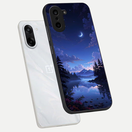 Midnight Lake Peace phone case For Oneplus Nord CE5 showing premium glass back cover with detailed artwork