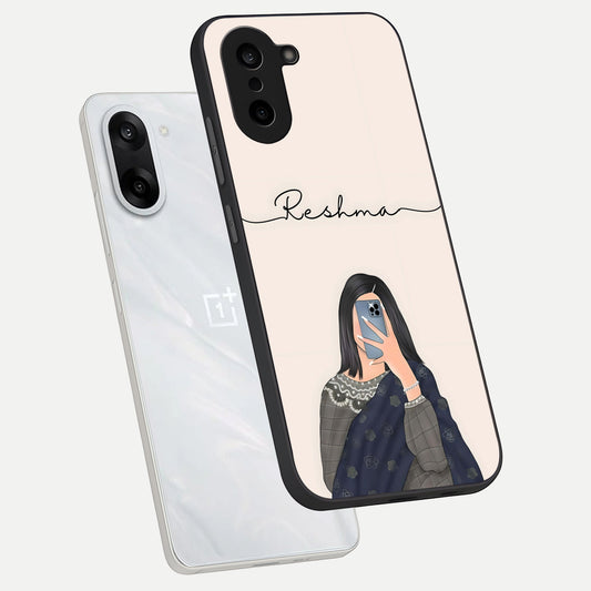 Mirror Mood Muse With Custom Name phone case For Oneplus Nord CE5 showing premium glass back cover with detailed artwork