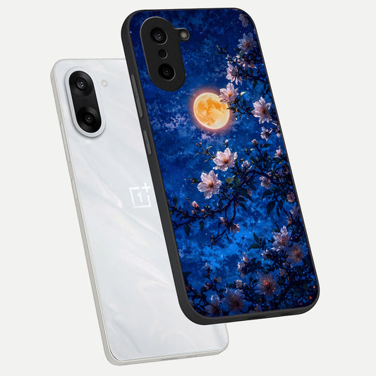 Moonlit Blossoms Night phone case For Oneplus Nord CE5 showing premium glass back cover with detailed artwork