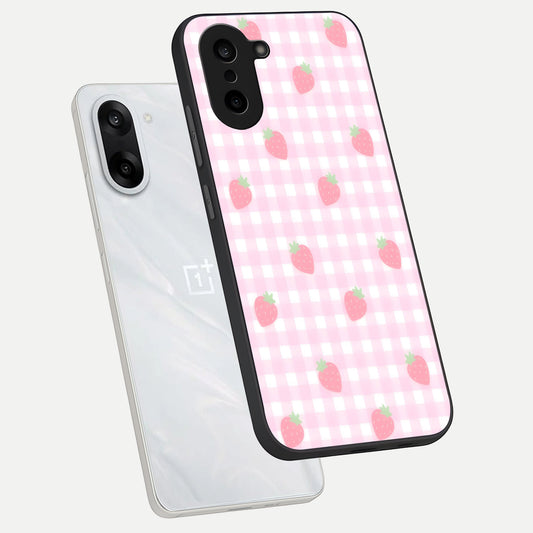 Strawberry Picnic Love phone case For Oneplus Nord CE5 showing premium glass back cover with detailed artwork