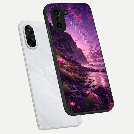 Twilight Blossom Coast phone case For Oneplus Nord CE5 showing premium glass back cover with detailed artwork