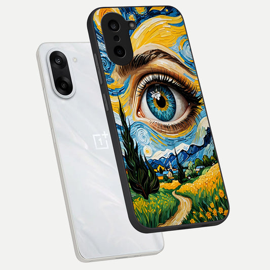 Van Gogh Eye phone case For Oneplus Nord CE5 showing premium glass back cover with detailed artwork