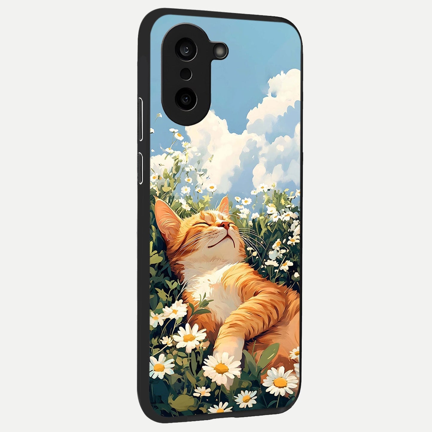 Cat And Flowers View back cover For Oneplus Nord CE5 slim fit glass case with vibrant aesthetic design
