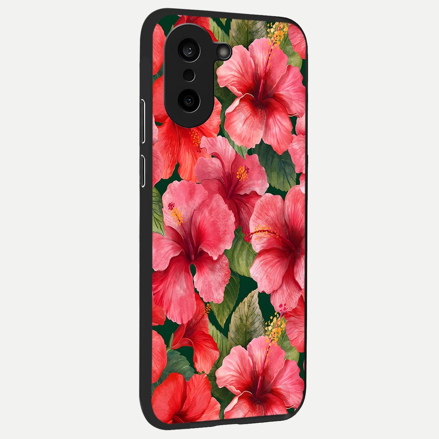 Hibiscus Pattern back cover For Oneplus Nord CE5 slim fit glass case with vibrant aesthetic design