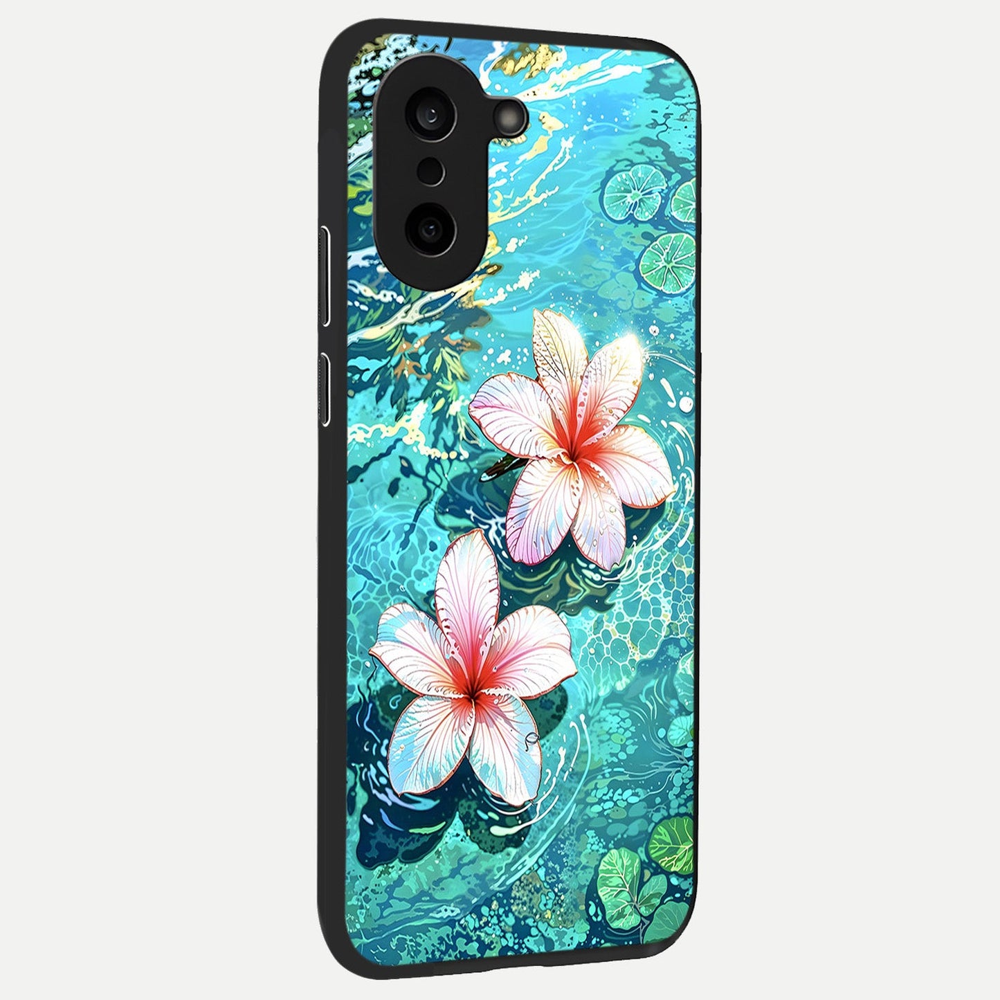 Pink Flowers in Water back cover For Oneplus Nord CE5 slim fit glass case with vibrant aesthetic design