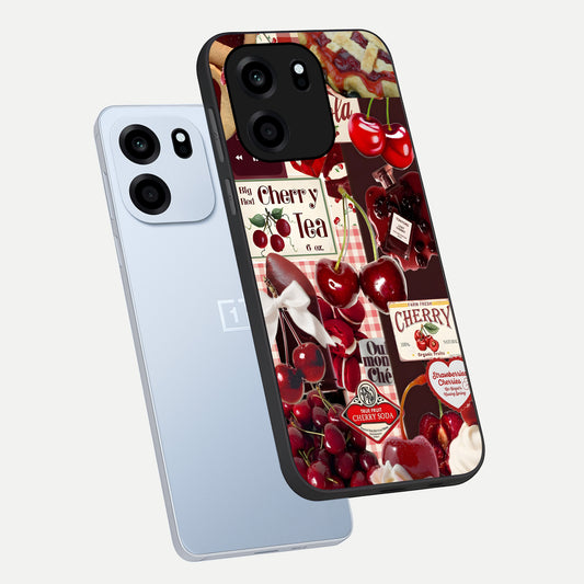 Aesthetic Cherry Tea phone case For OnePlus Nord CE 6 showing premium glass back cover with detailed artwork