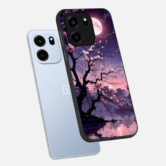 Blossom Pink Moon phone case For OnePlus Nord CE 6 showing premium glass back cover with detailed artwork