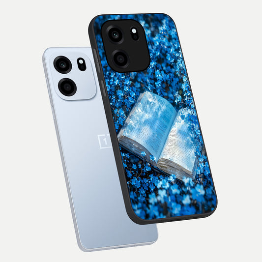 Blue Bloom Tales phone case For OnePlus Nord CE 6 showing premium glass back cover with detailed artwork
