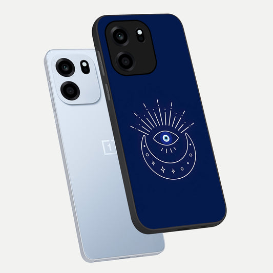 Blue Evil Eye phone case For OnePlus Nord CE 6 showing premium glass back cover with detailed artwork