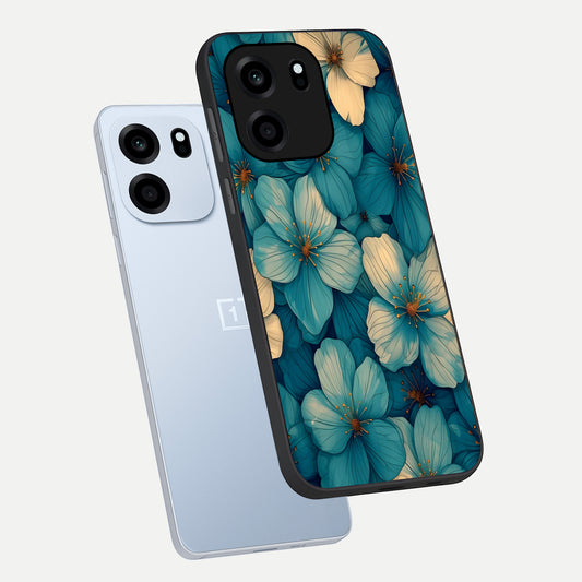 Blue Shade Floral phone case For OnePlus Nord CE 6 showing premium glass back cover with detailed artwork