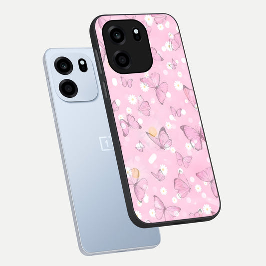 Blush Butterfly Garden phone case For OnePlus Nord CE 6 showing premium glass back cover with detailed artwork