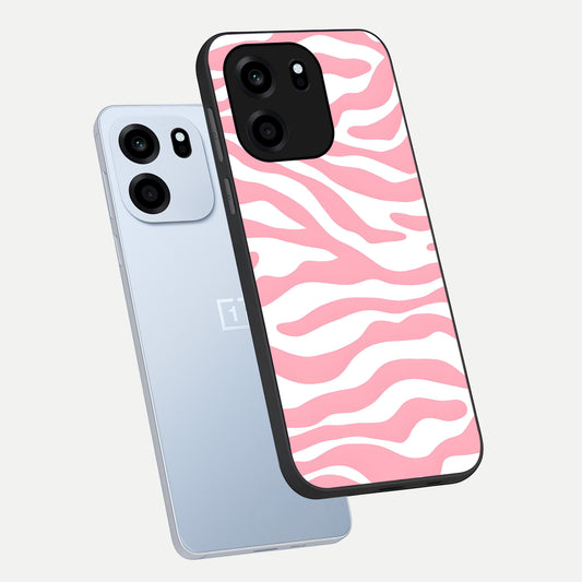 Blush Zebra Flow phone case For OnePlus Nord CE 6 showing premium glass back cover with detailed artwork
