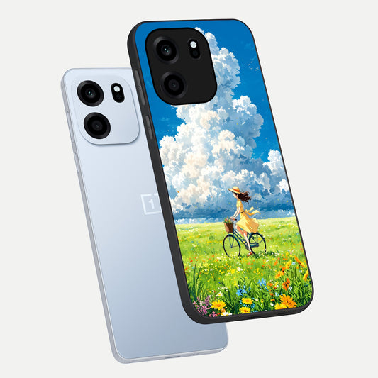 Breezy Meadow Ride phone case For OnePlus Nord CE 6 showing premium glass back cover with detailed artwork