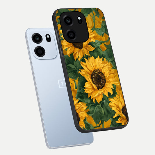 Bright Sunflower Bloom phone case For OnePlus Nord CE 6 showing premium glass back cover with detailed artwork