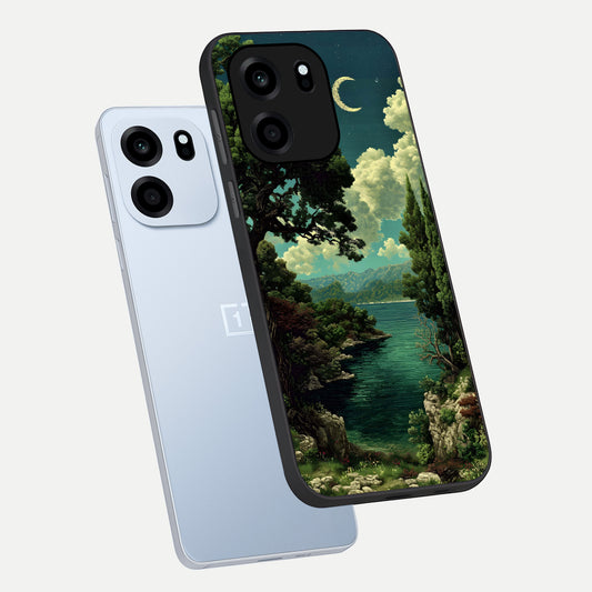 Celestial Lake Peace phone case For OnePlus Nord CE 6 showing premium glass back cover with detailed artwork