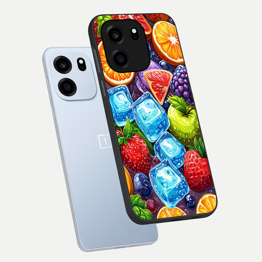 Colorful Fruits with Ice phone case For OnePlus Nord CE 6 showing premium glass back cover with detailed artwork